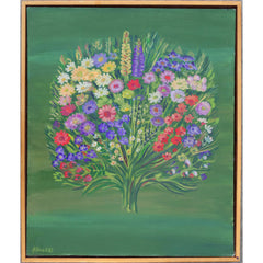 Vintage Ölgemälde mit dem Titel „Blumen auf Königsblau“ von Nikolay Nikov