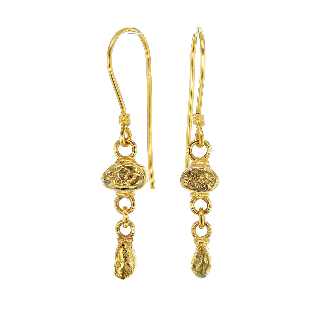 Nugget Dangle 22K Solid Gold Earrings