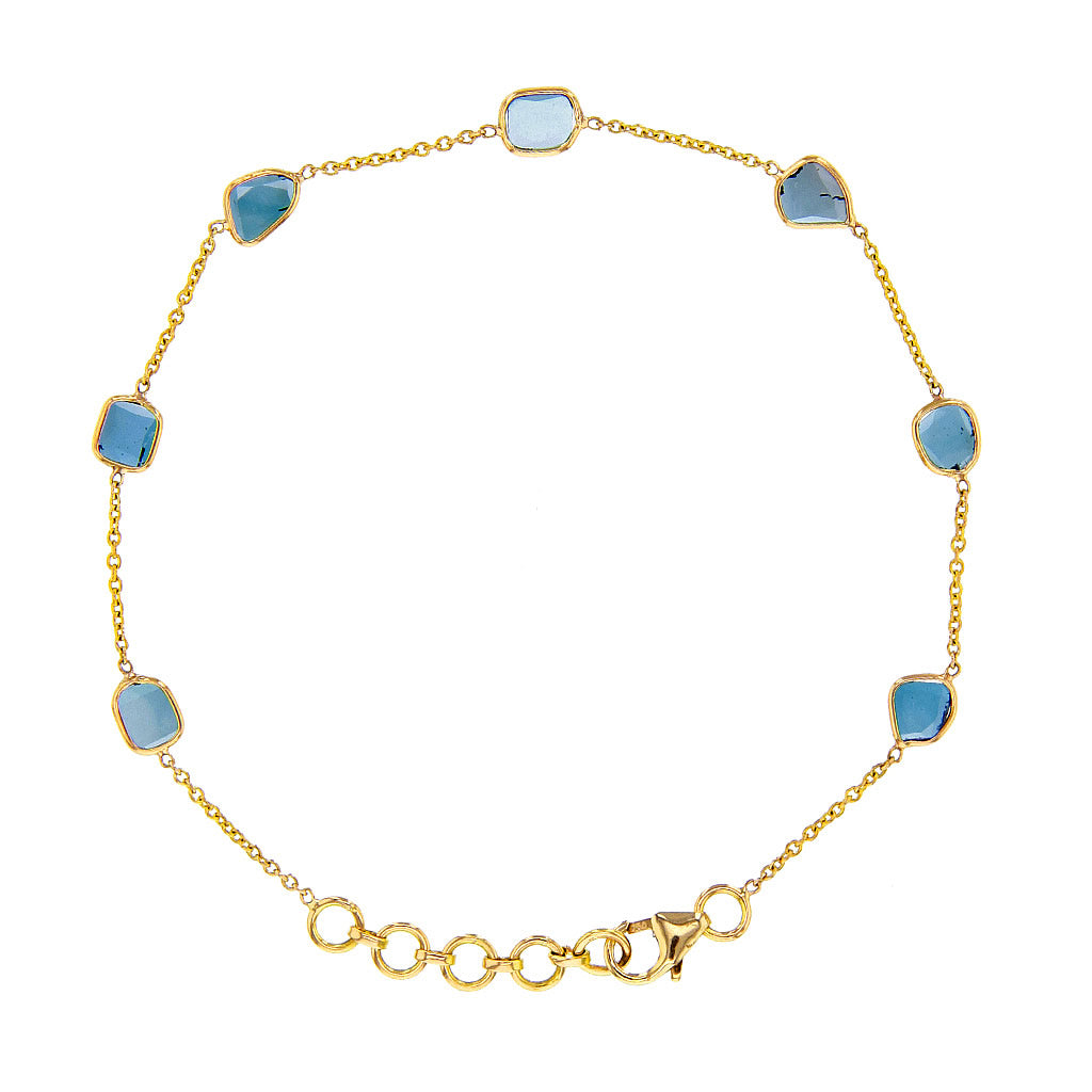 Natural Blue Diamond Slice Gold Bracelet