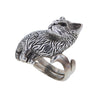 Ring aus Sterlingsilber mit Katzenmotiv und Augen aus schwarzem Onyx 