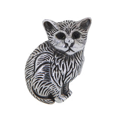 Kitty 貓雕刻純銀戒指配黑瑪瑙眼睛