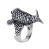 錦鯉魚雕刻純銀戒指帶黑瑪瑙眼睛