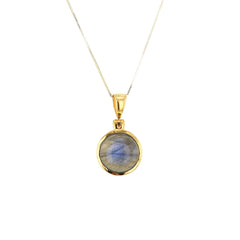 Micro Gold Plate Labradorite Cabochon Pendant 14K Chain