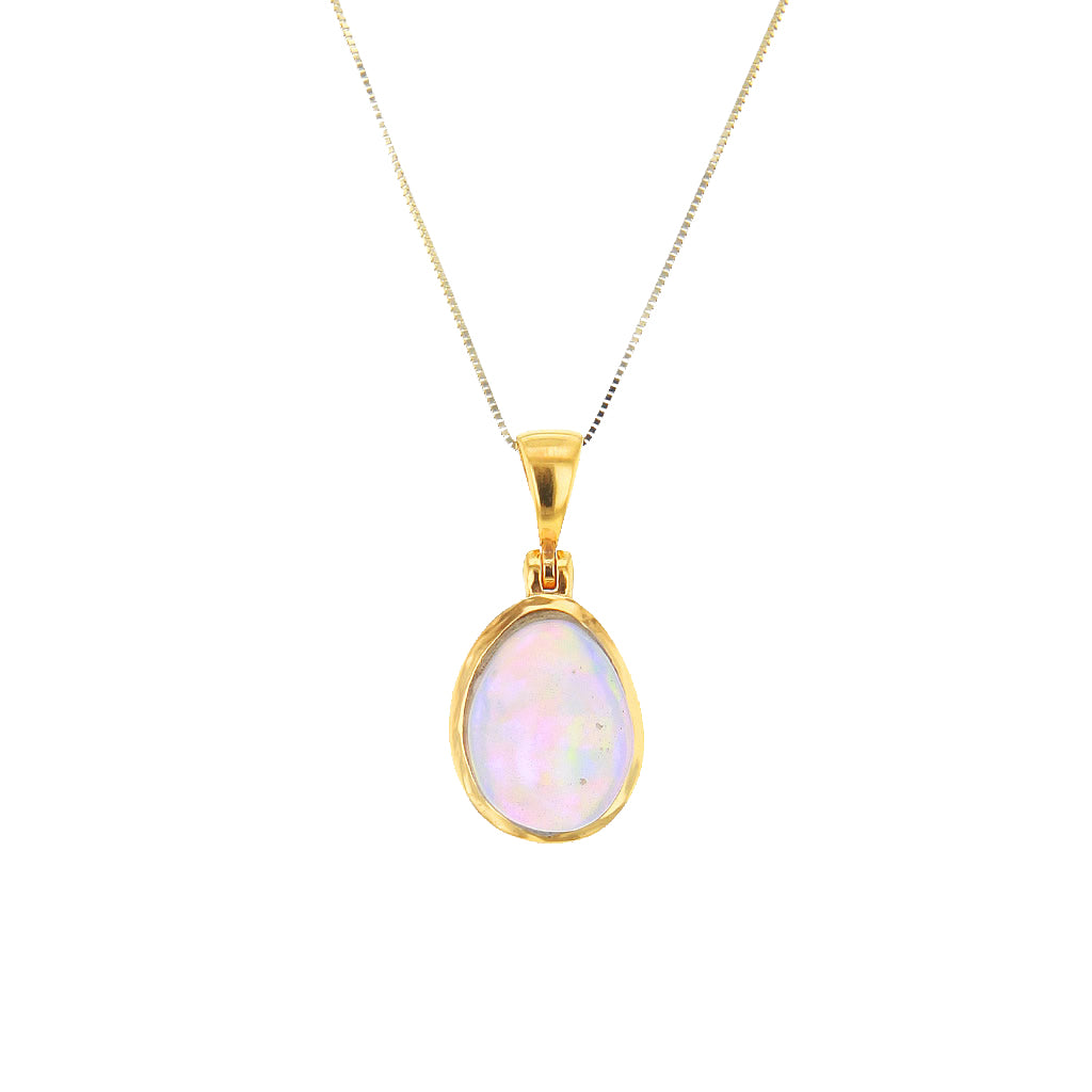 Micro Gold Plate Opal Cabochon Pendant 14K Chain