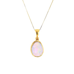 Micro Gold Plate Opal Cabochon Pendant 14K Chain