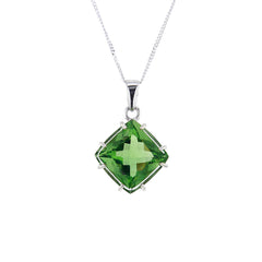 Square Green Fluorite Pendant Necklace Princess Cut