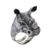 Happy Rhino Sterling Silver Ring with Black Onyx Eyes