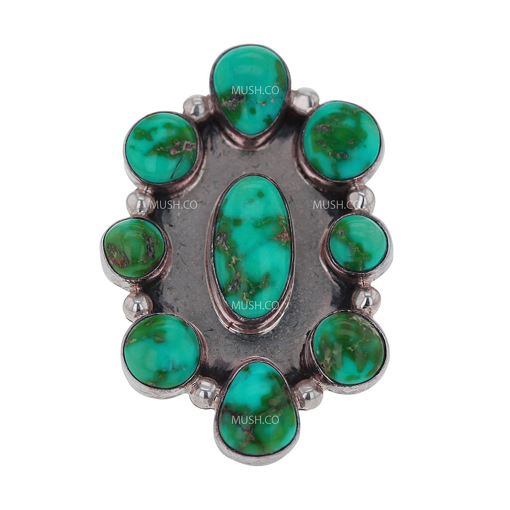 美麗的羅伊斯頓綠松石納瓦霍純銀戒指尺寸 7.5 