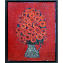 尼古拉·尼科夫紅色復古油畫上的非洲菊