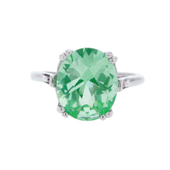 橢圓形切割海洋綠色尖晶石純銀戒指尺寸 6