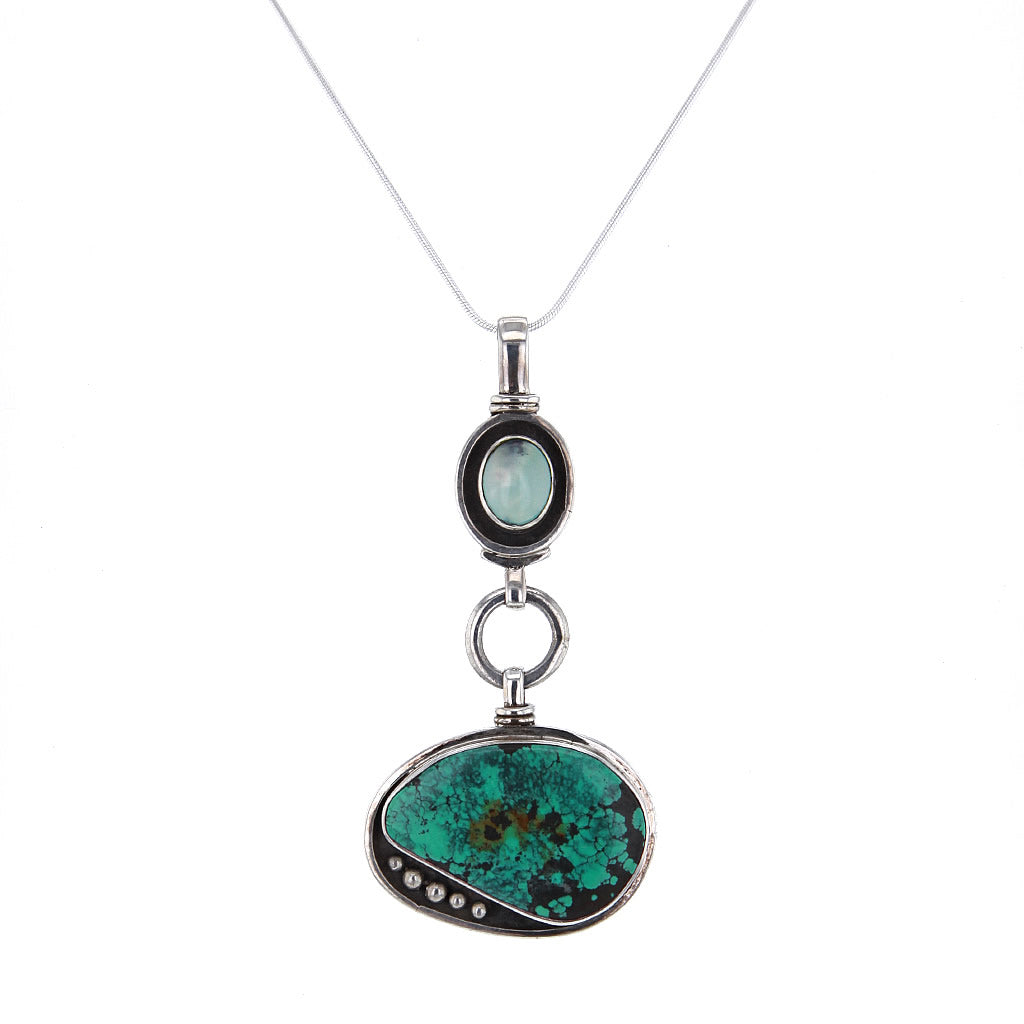 Nevada Turquoise & Alaskan Jade Pendant Necklace