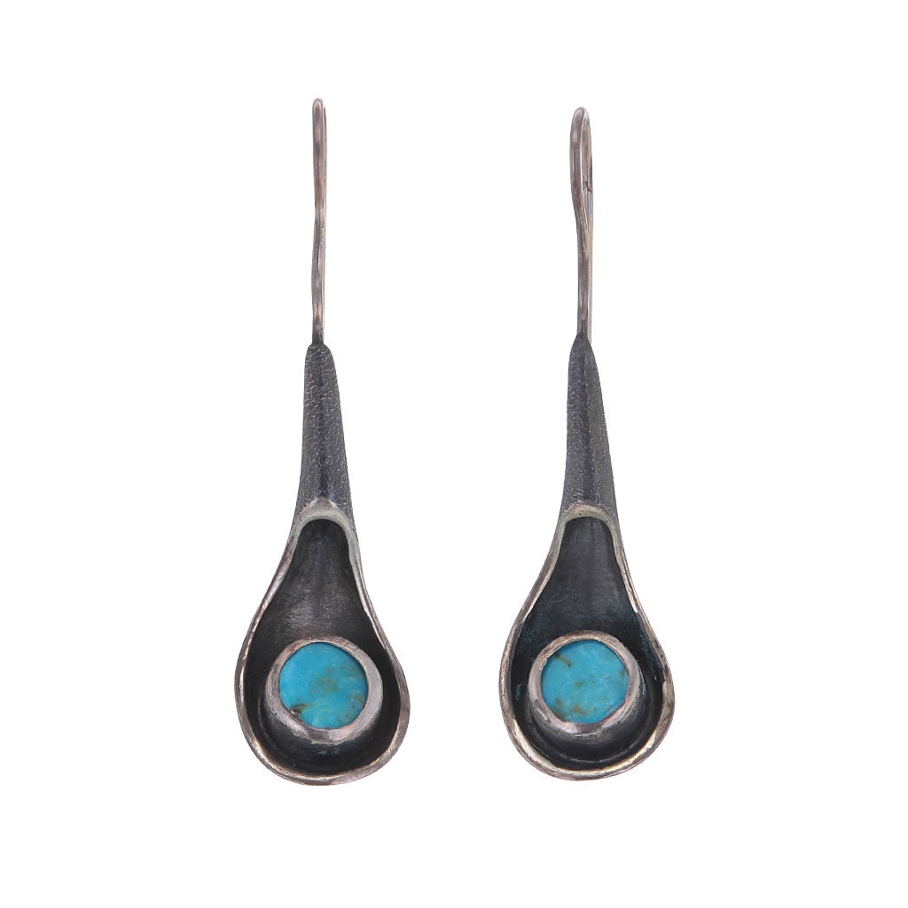 Artisan Turquoise Oxidized Sterling SIlver Earrings by Bora