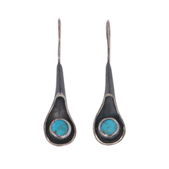 Artisan Turquoise Oxidized Sterling SIlver Earrings by Bora