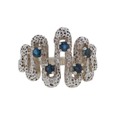 復古粗野主義純銀戒指配藍寶石，尺寸 7