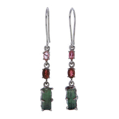 Lyra Rohgrüne und rosafarbene Turmalin-Ohrringe aus Sterlingsilber 