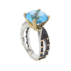 Brillanter runder Ring aus Sterlingsilber mit blauem Quarz von Bora, Größe 7