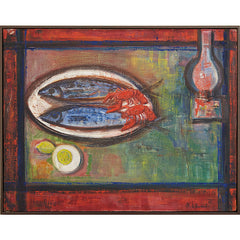 1967 年尼古拉·尼科夫的魚類和甲殼動物靜物復古油畫