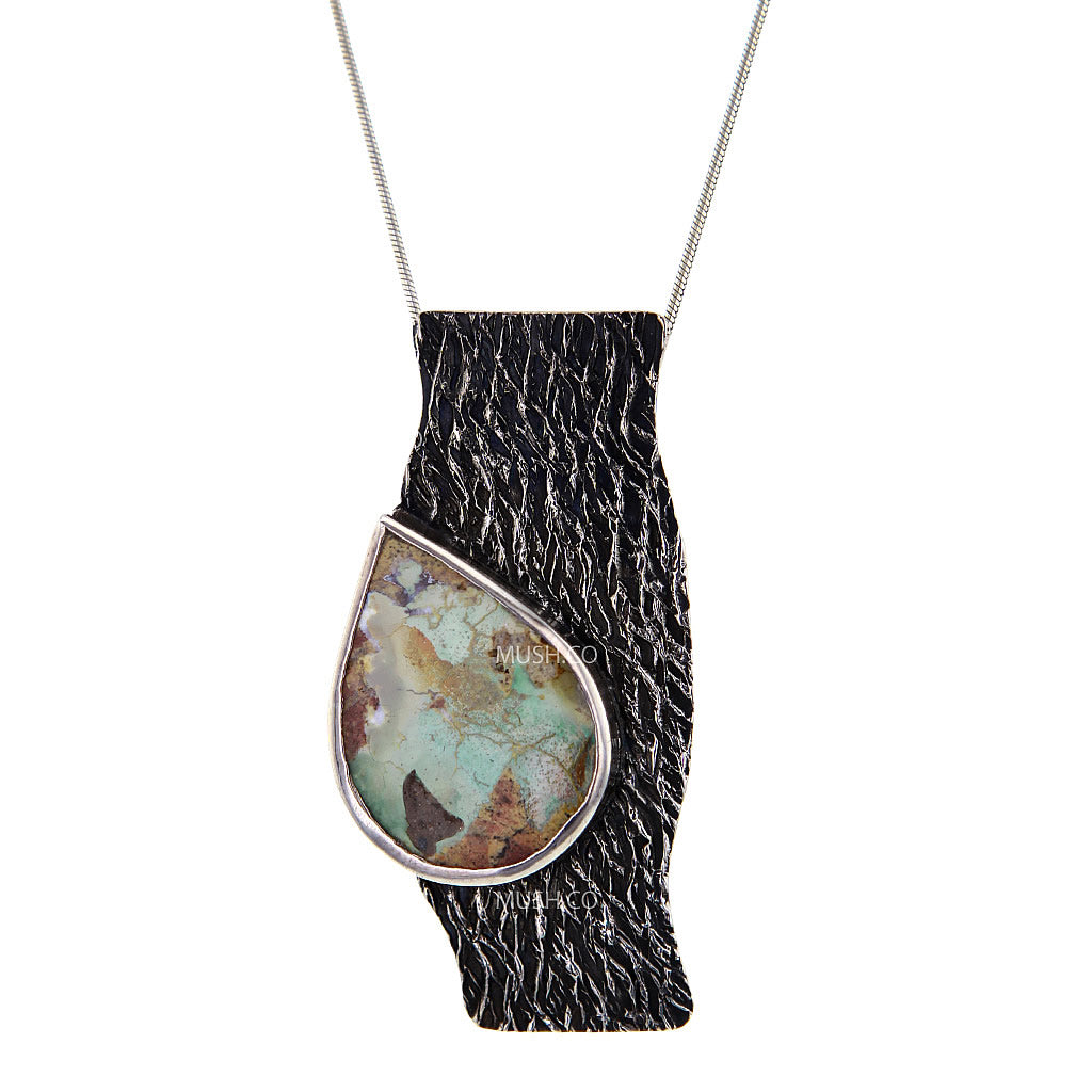 Oxidized Sterling Silver and Turquoise Pendant Necklace