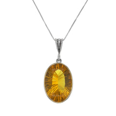 Oval Radiant Cut Citrine Pendant Necklace in Sterling Silver Setting