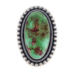 ERB 大型納瓦霍純銀戒指，鑲有羅伊斯頓綠松石，尺寸 9