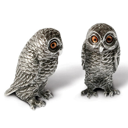 925 純銀錫製 Owls 鹽瓶和胡椒瓶
