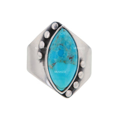 美麗的復活節藍色綠松石純銀戒指，尺寸 11 