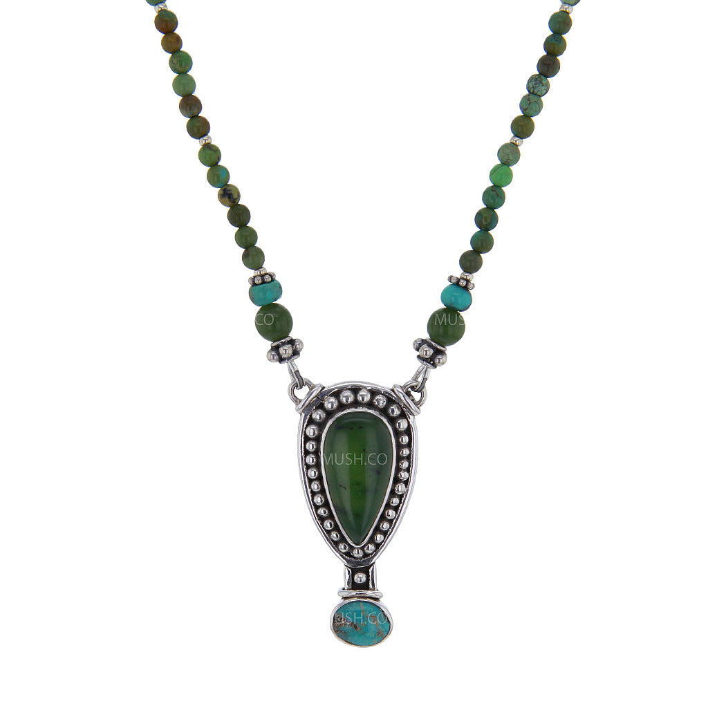 Alaskan Jade & Turquoise Pendant Necklace with Beaded Chain – MUSH.CO