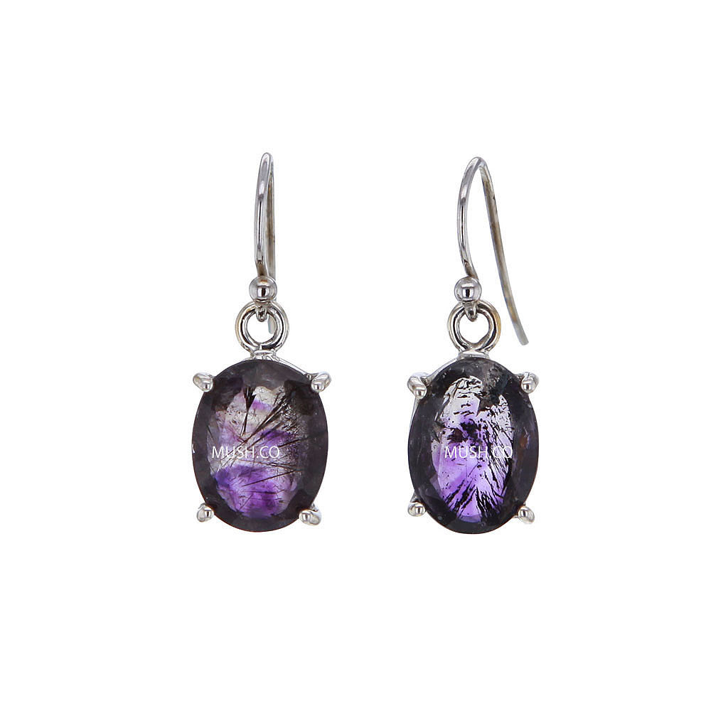 天然紫水晶超七 7 纖鐵礦水晶耳環 AAA