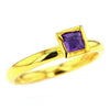 14K Gold Plated Sterling Silver Ring with Square Amethyst Crystal Size 7
