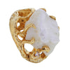 美麗復古雕刻野獸派天然珍珠和鑽石戒指 14K 純金 尺寸 5