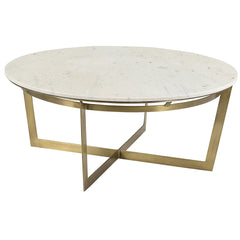 Clinton 39 吋大理石和黃銅成品鐵世紀中葉現代圓形咖啡桌