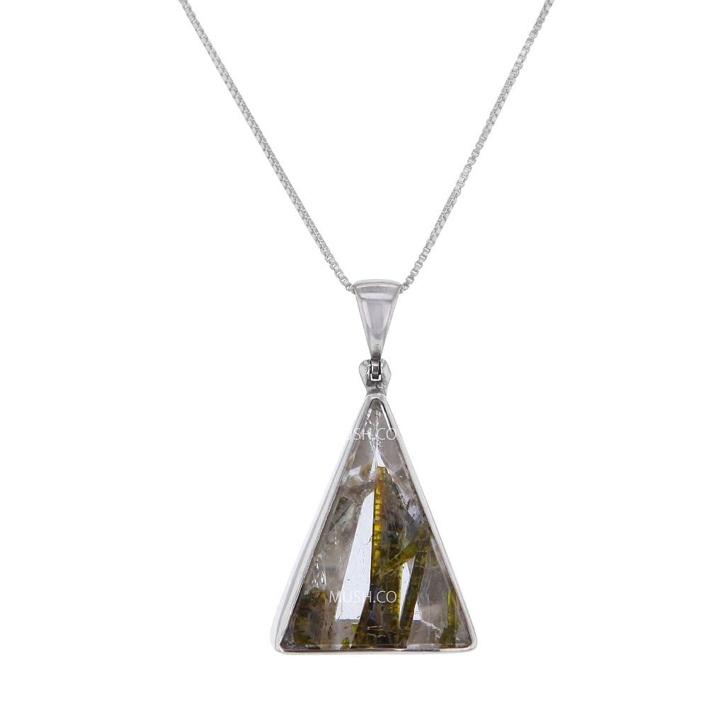 Epidote In Quartz Crystal Sterling Silver Pendant Necklace