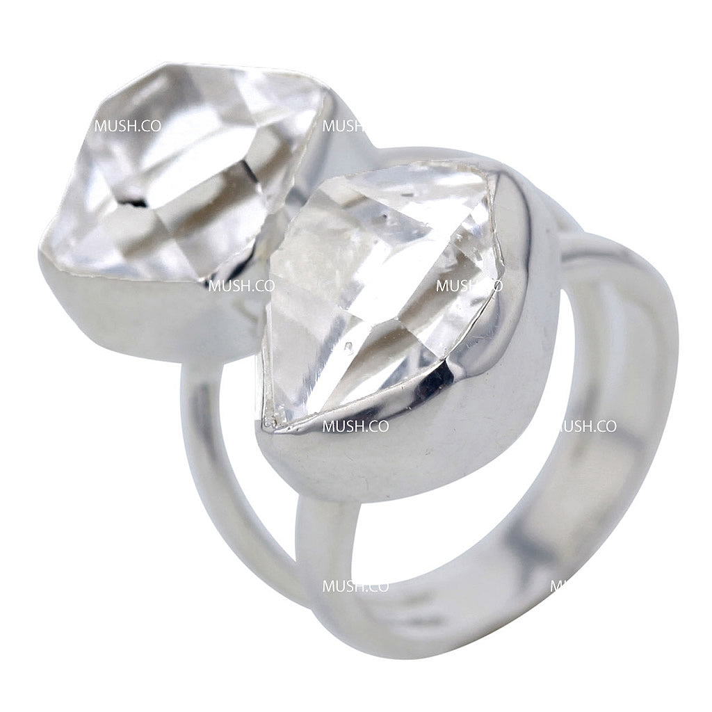 二元性有機刻面赫基默鑽石純銀戒指尺寸 5.5