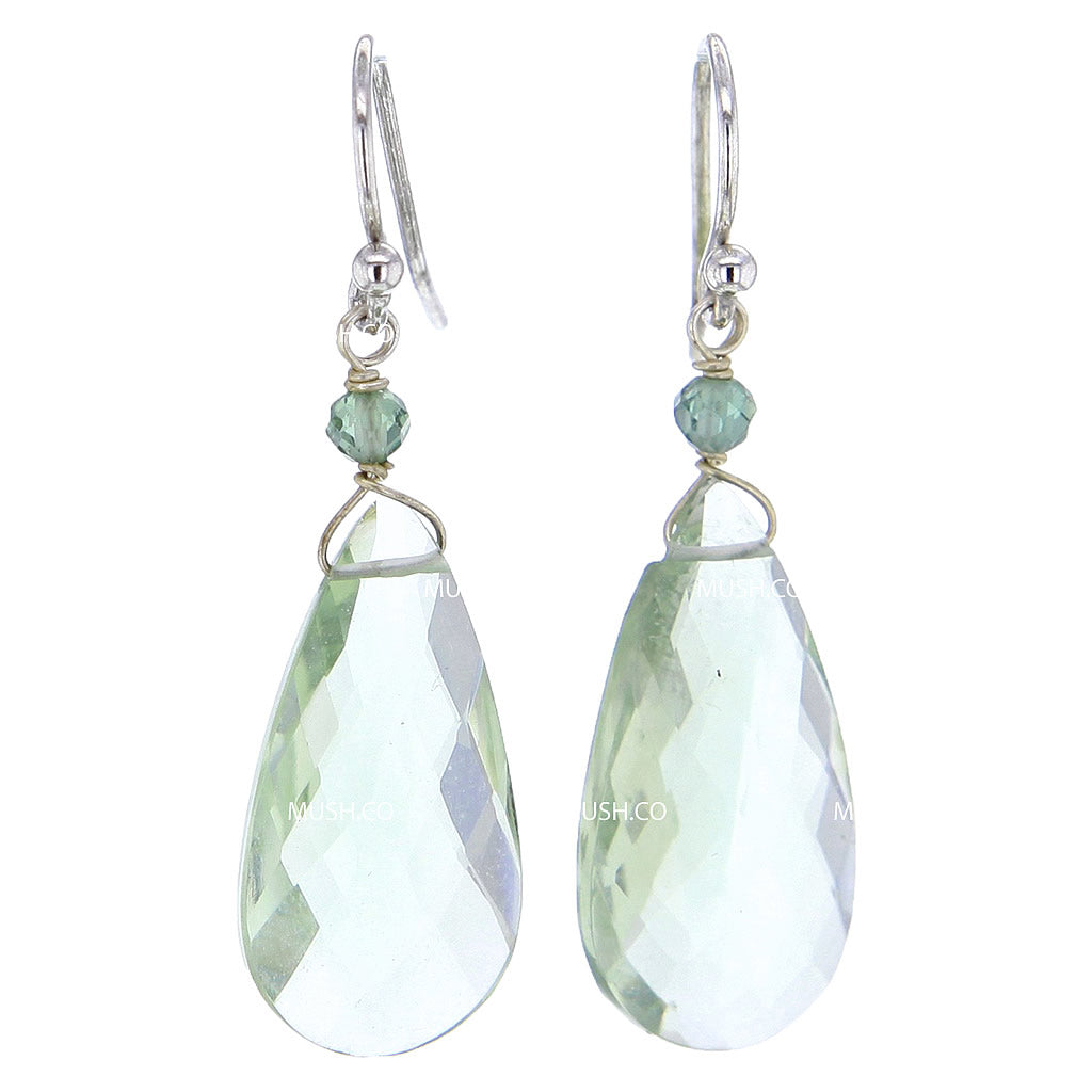 Faceted Green Amethyst Prasiolite Crystal Drop Earrings