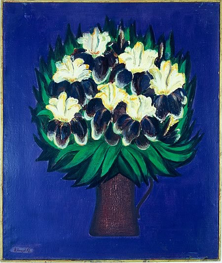尼古拉·尼科夫的復古油畫，題為“皇家藍色的花朵”