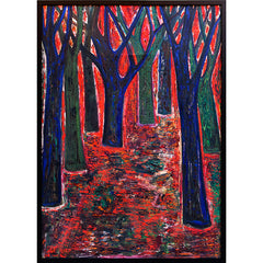 Wald bei Sonnenuntergang Vintage abstrakte Malerei von Nikolay Nikov