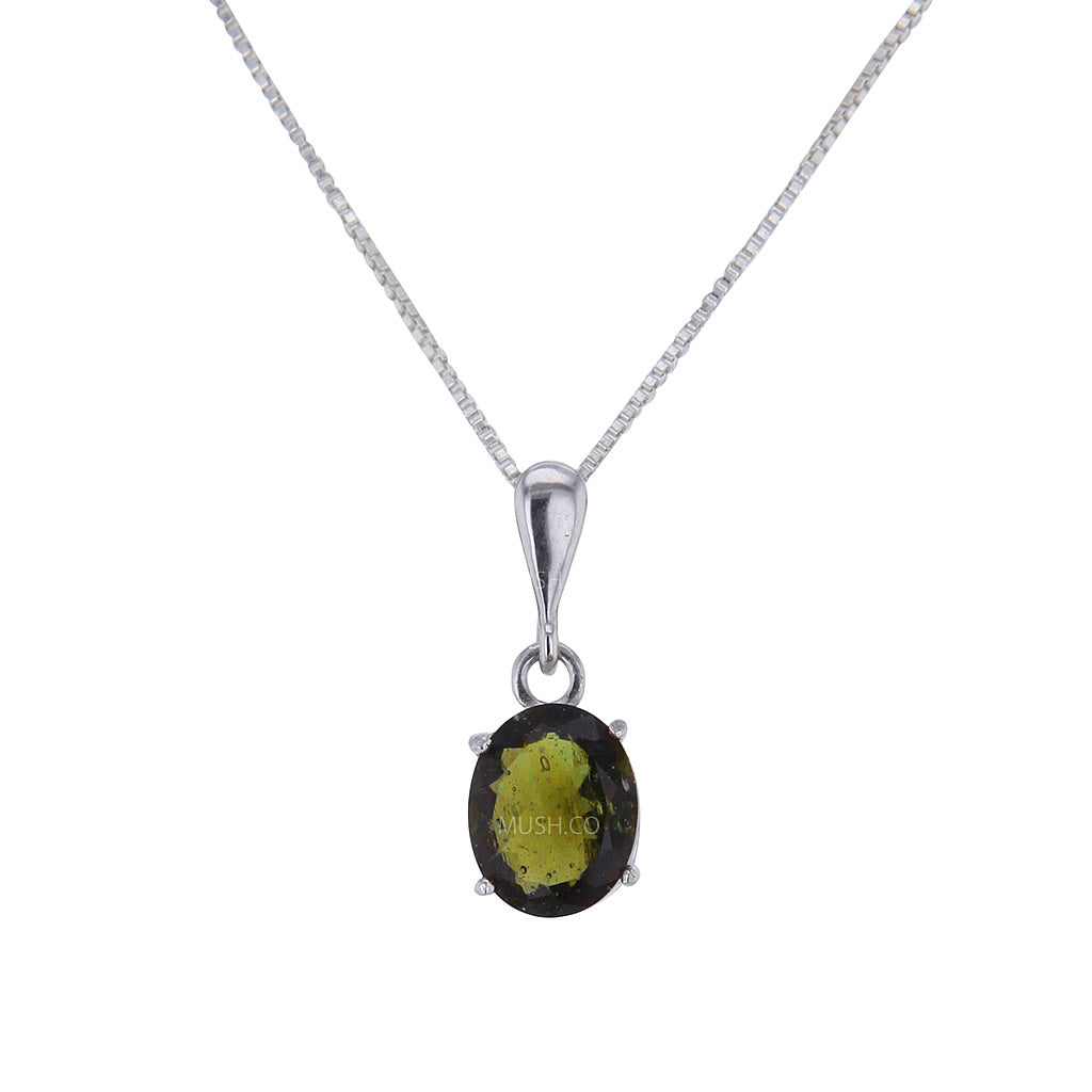 Astral Glow Moldavite and Sterling Silver Pendant Necklace