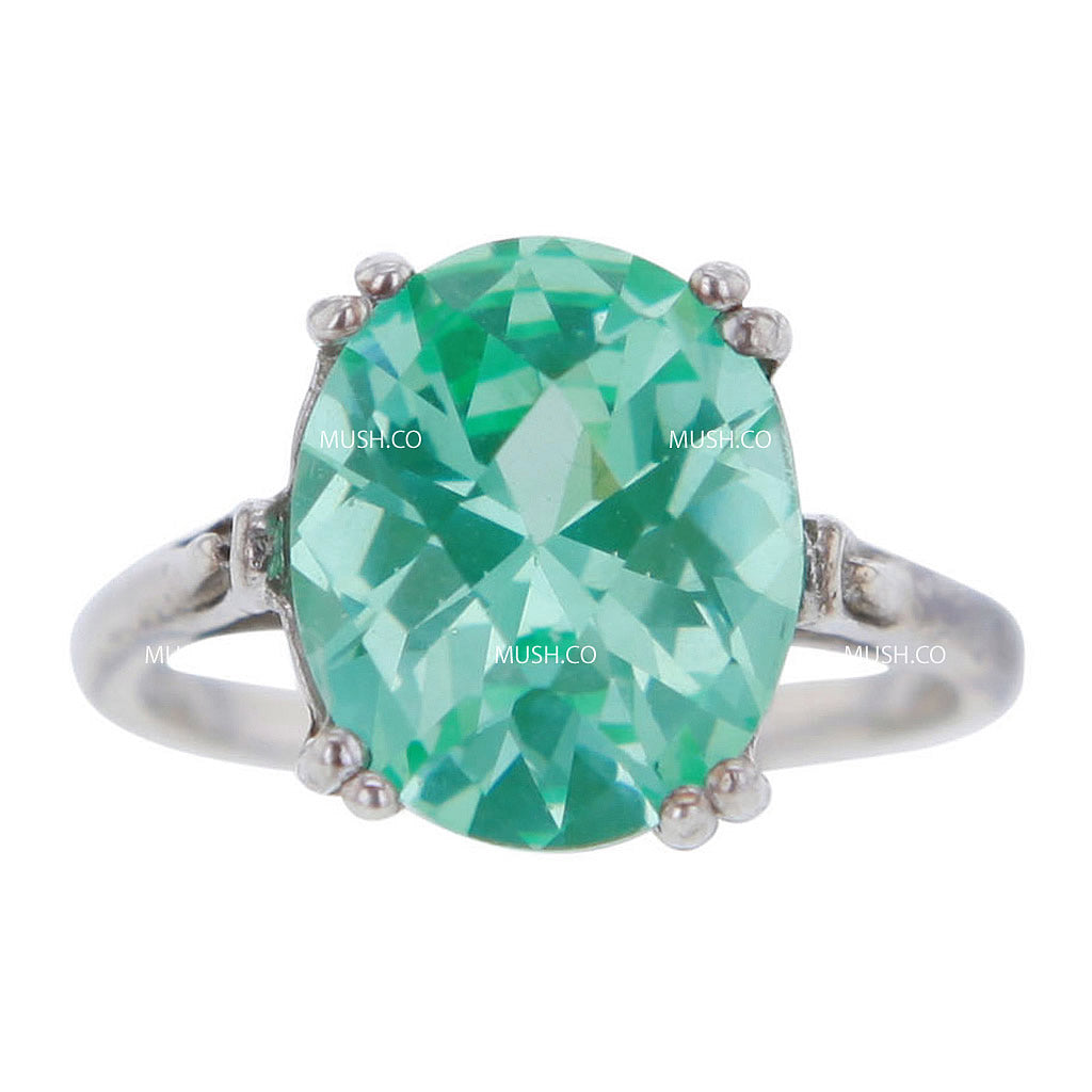 明亮橢圓形切割海洋綠色尖晶石純銀戒指尺寸 6