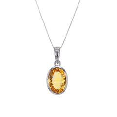 Oval Cut Citrine Pendant Necklace in Sterling Silver Setting v2