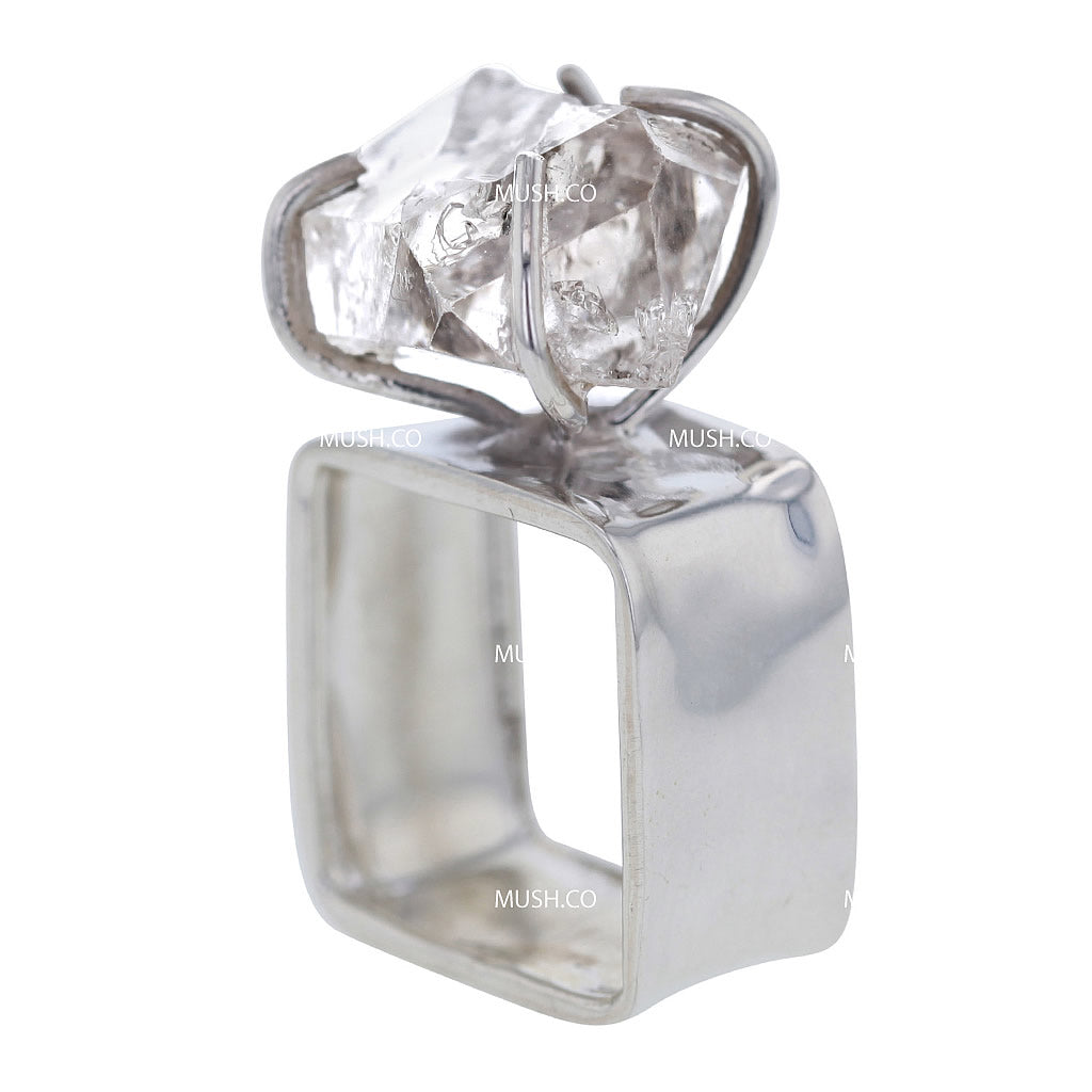 Roher Herkimer-Diamant-Quadrat-Ring aus Sterlingsilber, Größe 7