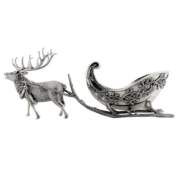 純銀錫製馴鹿雪橇中心裝飾品