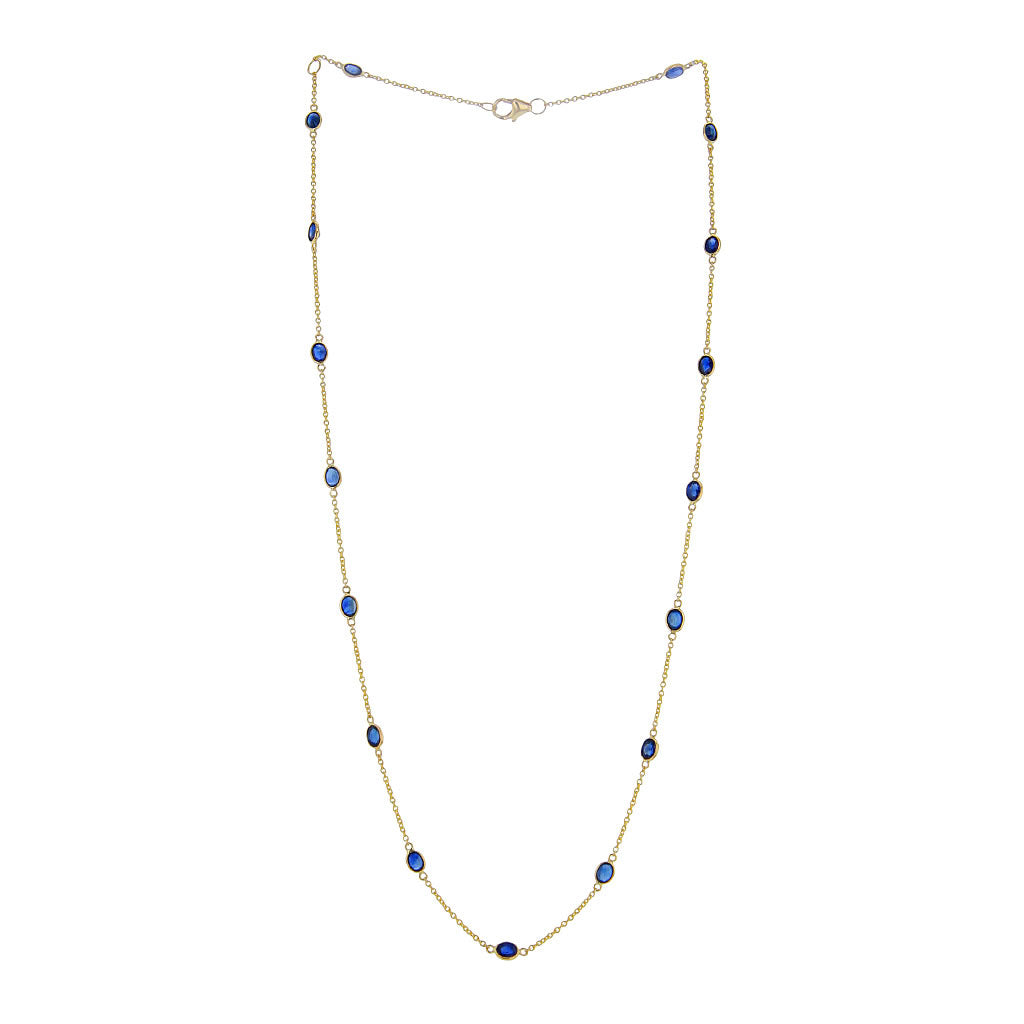 Natural Blue Sapphire Gold Necklace 18K