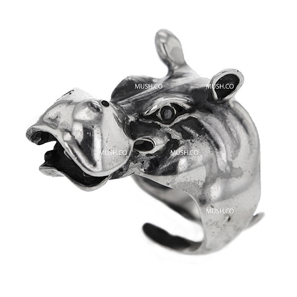 Happy Hippo Sculpted Sterling Silver Adjustable Ring