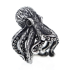 栩栩如生的章魚純銀可調式戒指