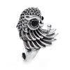 聰明的貓頭鷹雕刻純銀戒指配黑瑪瑙眼睛