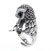 聰明的貓頭鷹雕刻純銀戒指配黑瑪瑙眼睛