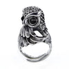 Wise Owl Sculpted Sterling Silver Ring with Black Onyx Eyes