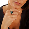 Bora 圓形藍色托帕石壓力鑲 925 銀戒指 尺寸 7