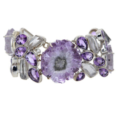鐘乳石、刻面紫水晶和石英純銀袖扣手鍊