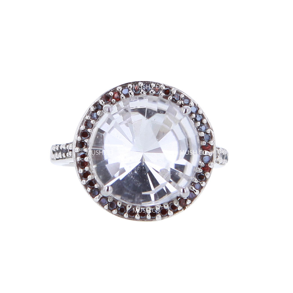 圓形切割赫基默鑽石和白鐵礦純銀戒指